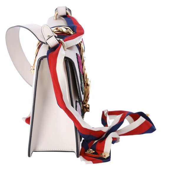 GUCCI Sylvie Shoulder Bag 421882 White Pink Multi Leather Floral Embroidery - Picture 8 of 10